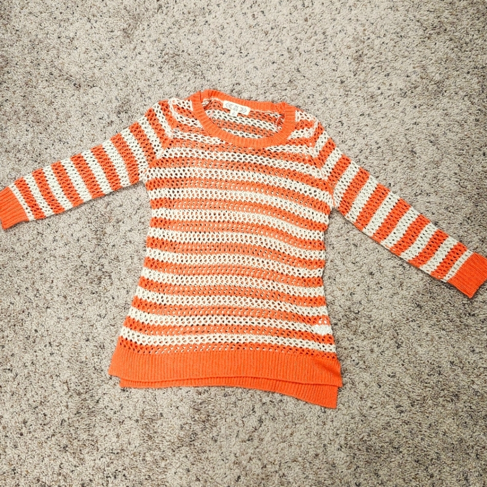 Pink Rose Sweater Women's Size Medium orange Knit 3/4 Sleeve